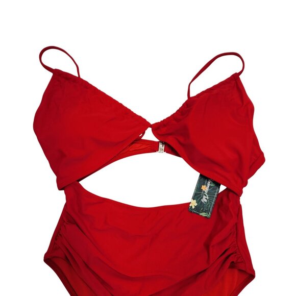 Red Cutout One-Piece Swimsuit Adjustable Straps Blooming Lily Womens Size L - Picture 3 of 5